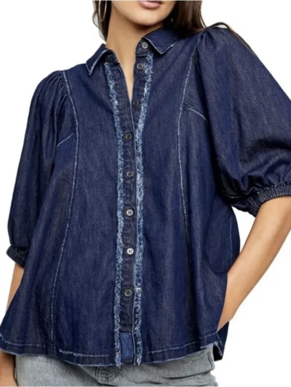 Free People |Suhrie Puff Sleeve Button-Up - Picture 2 of 7